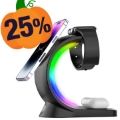 T17 3-I-1 Magnetisk Trådløs Lader til iPhone 12/13/14/15/16-Serien Med RGB-Lys